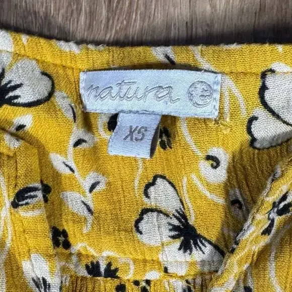 Natura Yellow Floral Boho Maxi Dress XS Tribal Border Hem - Picture 3 of 12